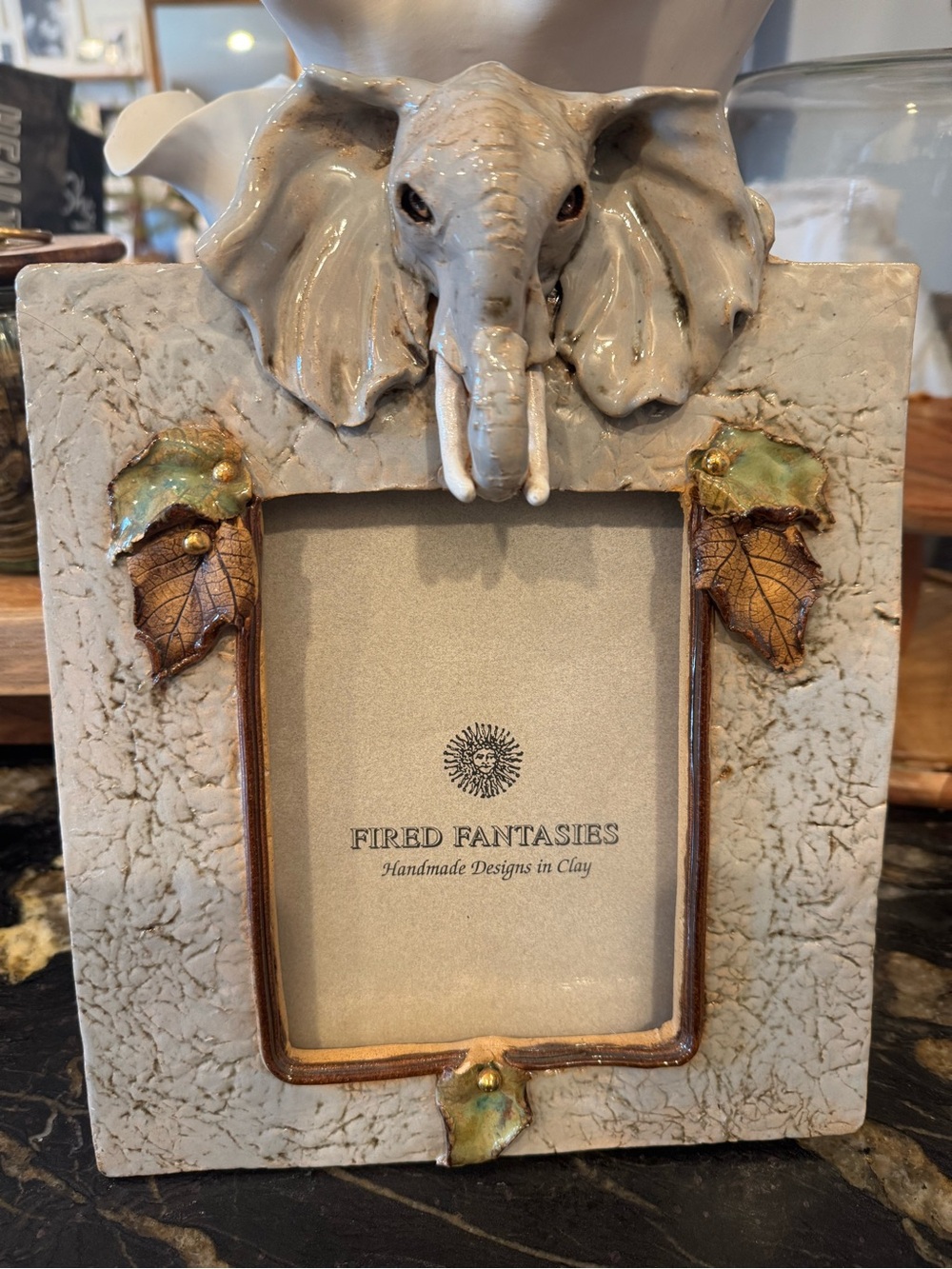 Vintage Fired Fantasies Ceramic Elephant Photo Frame